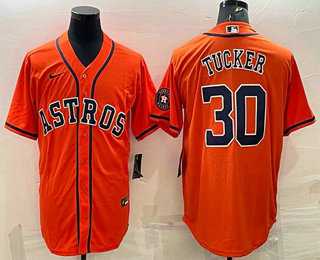 Men%27s Houston Astros #30 Kyle Tucker Orange With Patch Stitched MLB Cool Base Nike Jersey